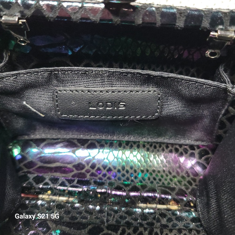 Lodis Palm Springs Iridescent Snakeskin Look Box Clutch Oil Slick Crossbody - Picture 8 of 11